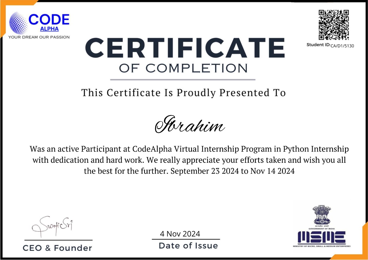 Code Alpha Internship and Certificates - 1